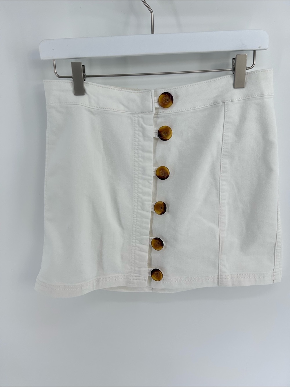 Free People White Button-Front Denim Mini Skirt - Size 8